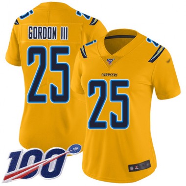 Los Angeles Chargers NFL Football Melvin Gordon Gold Jersey Women Limited 25 100th Season Inverted Legend